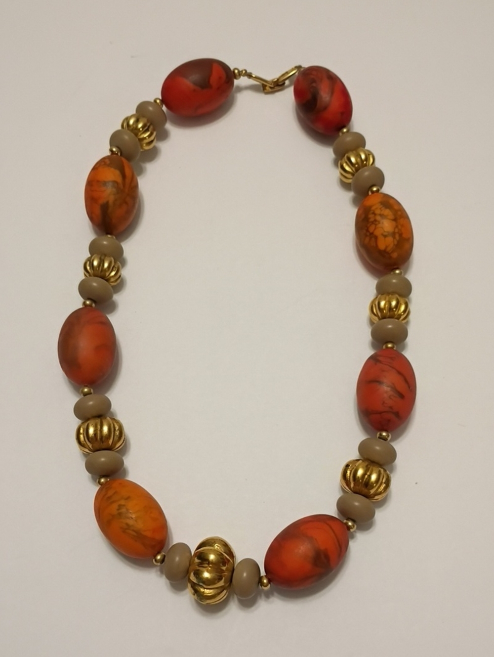 Vintage Napier Orange and Gold Tone Beaded Necklace